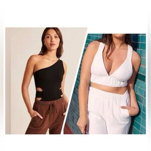 Abercrombie & Fitch Scrunchie Strap Cropped Top & One Shoulder Cutout Bodysuit